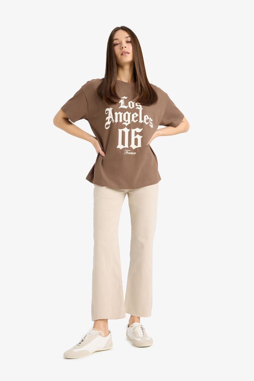 WOMAN Brown Oversize Fit Crew Neck Printed Short Sleeve T-Shirt