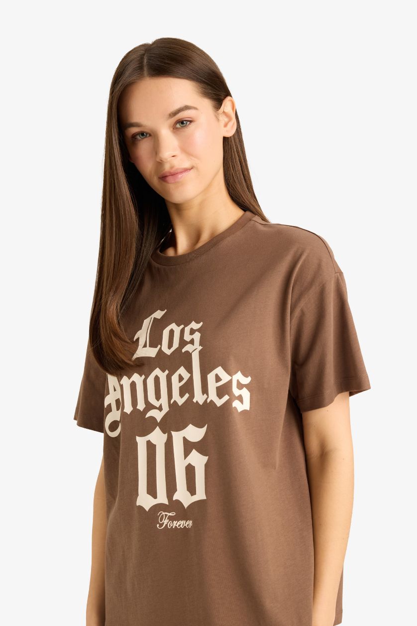 WOMAN Brown Oversize Fit Crew Neck Printed Short Sleeve T-Shirt