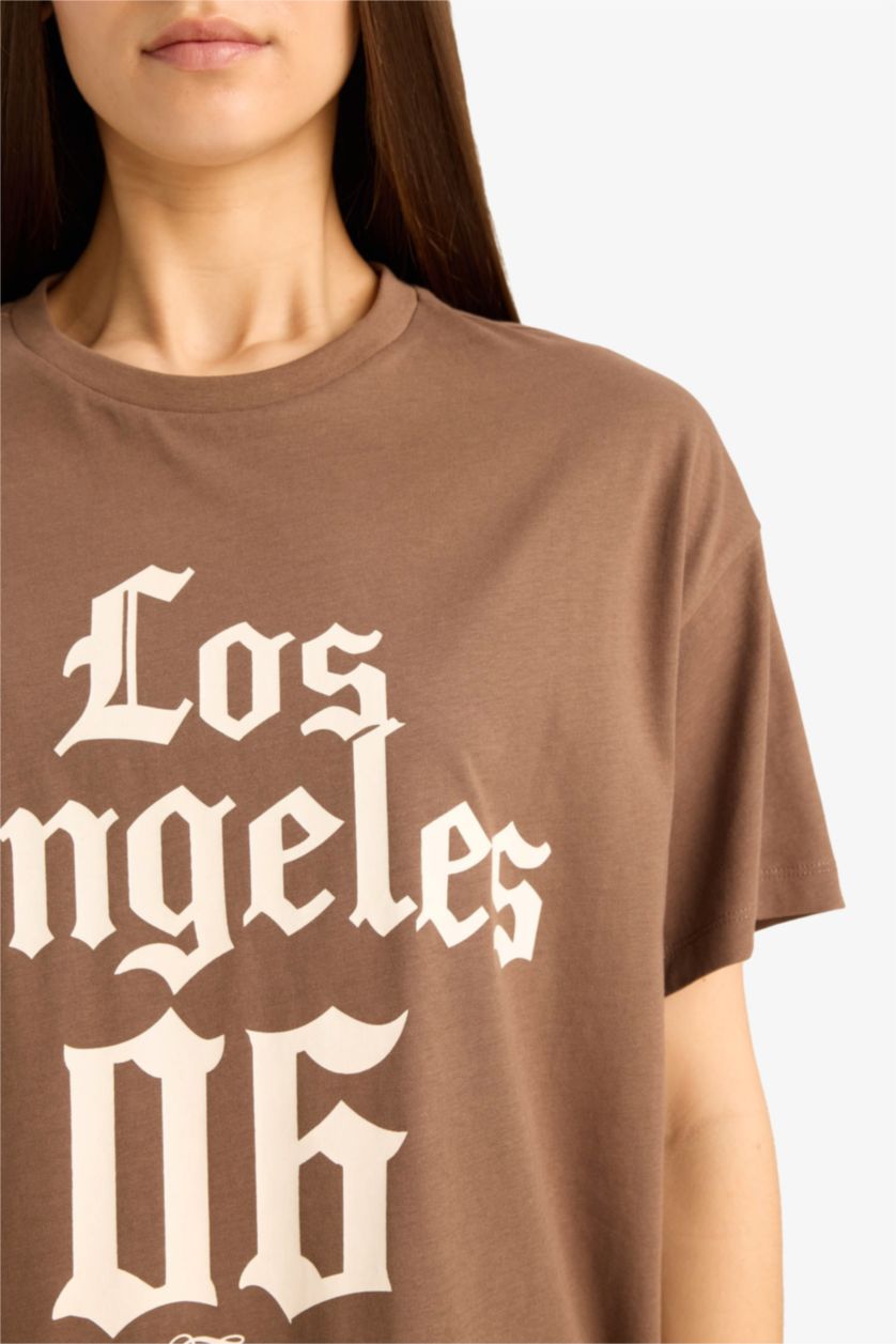 WOMAN Brown Oversize Fit Crew Neck Printed Short Sleeve T-Shirt