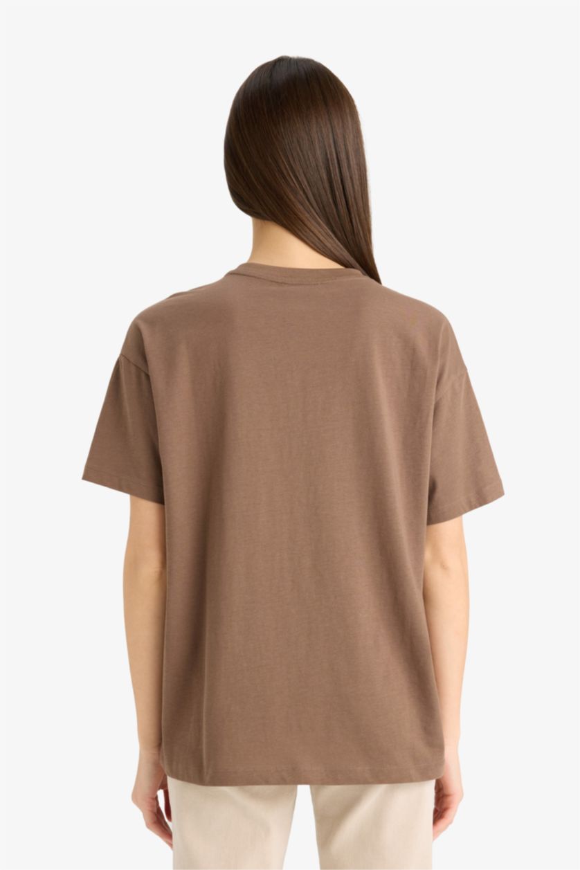 WOMAN Brown Oversize Fit Crew Neck Printed Short Sleeve T-Shirt