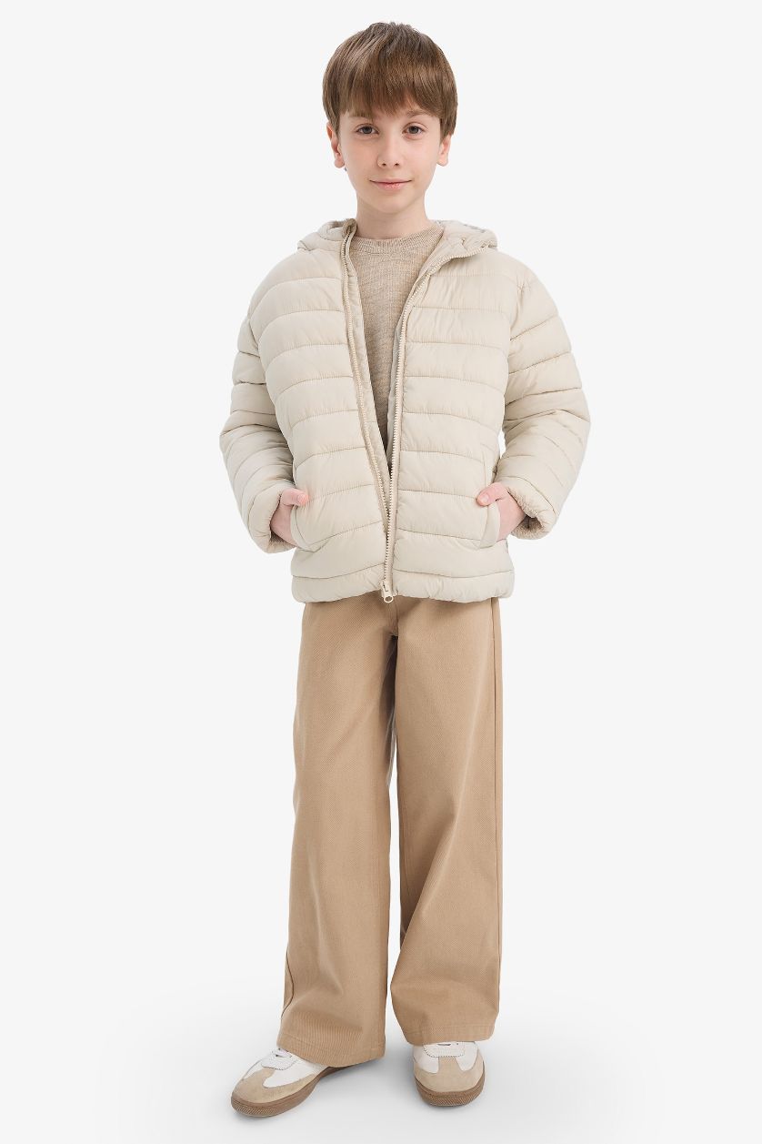 GARÇONS Écru Doudoune imperméable zippée à capuche pour garçon