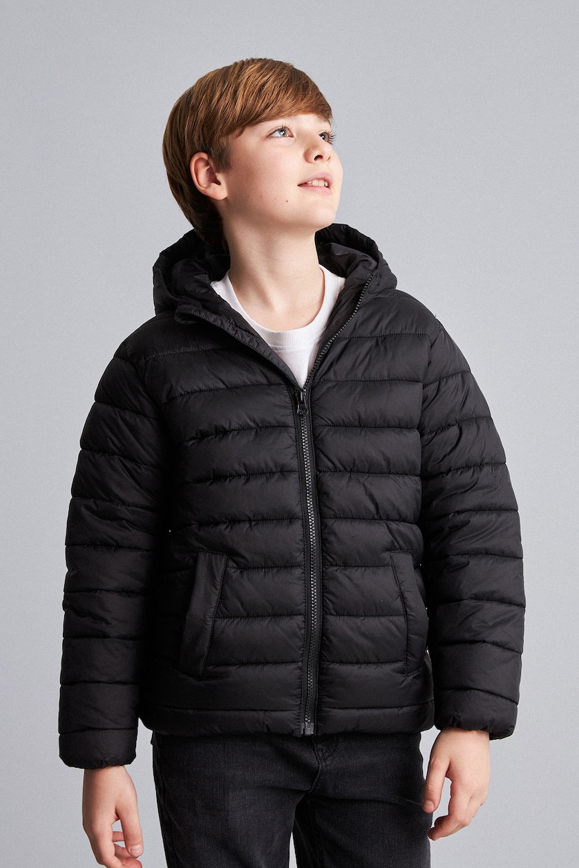 Boys & Teens Black Boy Waterproof Hooded Pocket Puffer Jacket