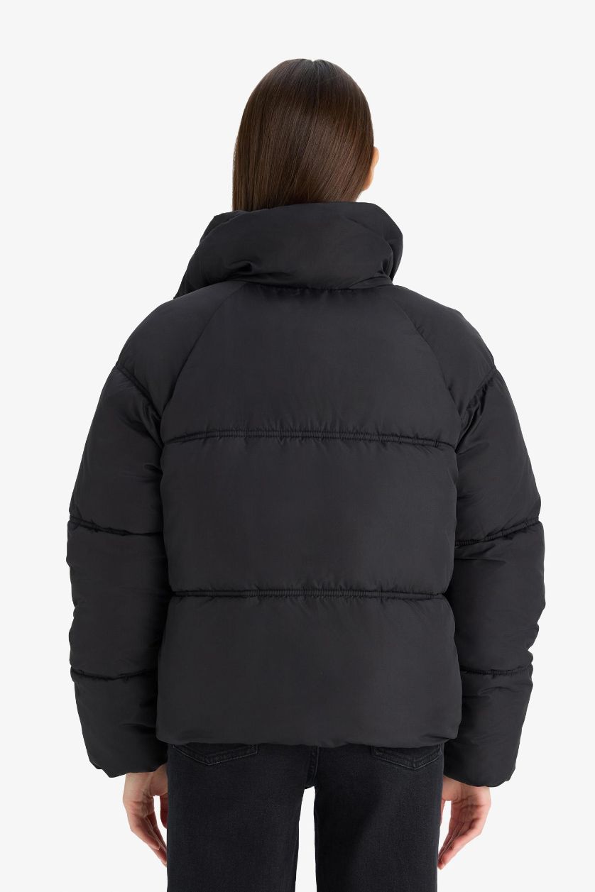 FEMME Noir Doudoune imperméable zippée à col montant Coupe régulière