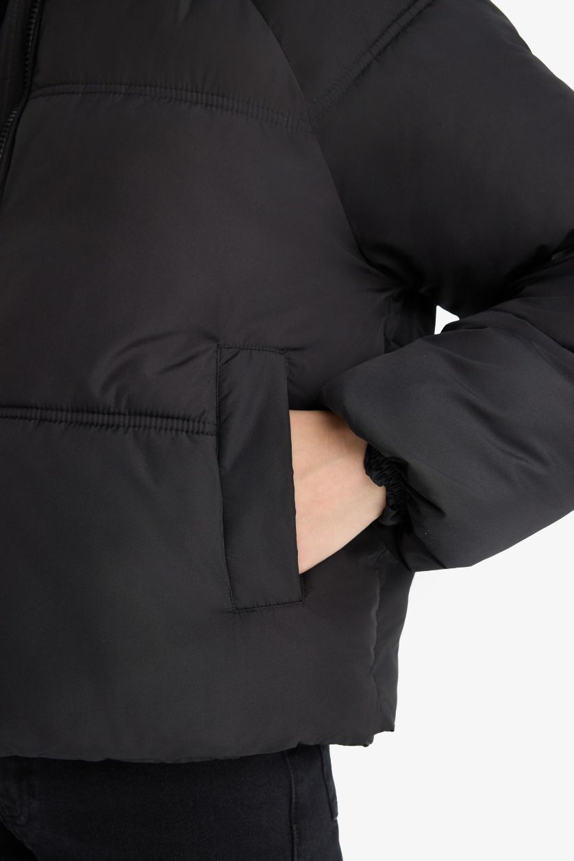 FEMME Noir Doudoune imperméable zippée à col montant Coupe régulière