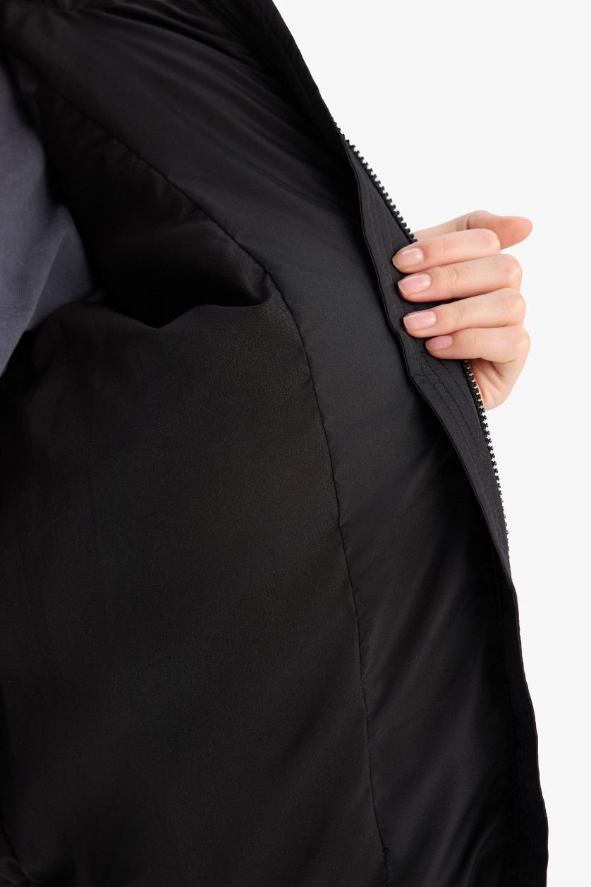 FEMME Noir Doudoune imperméable zippée à col montant Coupe régulière