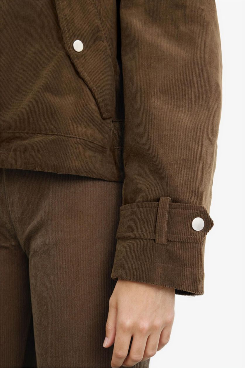 Kadın Kahve Su Geçirmez Regular Fit Pamuklu Fermuarlı Mont