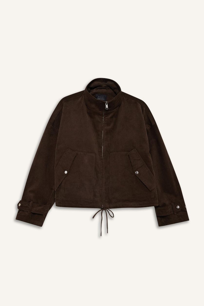 Kadın Kahve Su Geçirmez Regular Fit Pamuklu Fermuarlı Mont