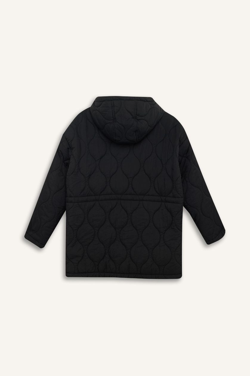 حريمي أسود جاكيت وتر بروف مبطن قصة عادية بكابيشون