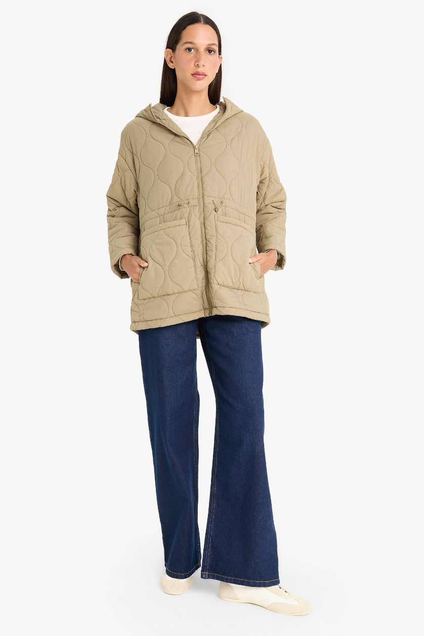 حريمي كاكي جاكيت وتر بروف مبطن قصة عادية بكابيشون