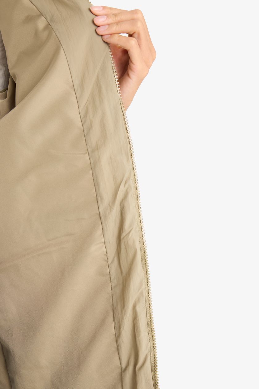 حريمي كاكي جاكيت وتر بروف مبطن قصة عادية بكابيشون