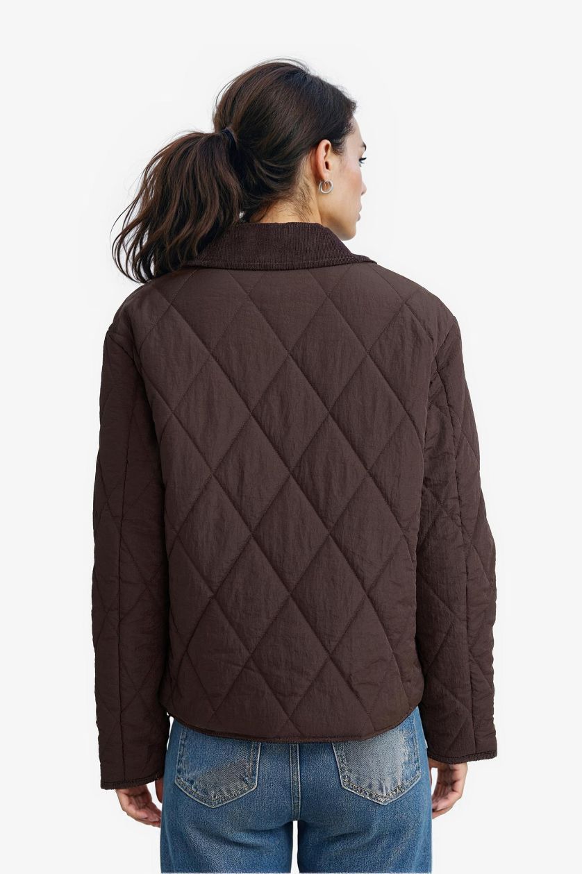 Kadın Camel Su Geçirmez Regular Fit Polo Yaka Çıtçıtlı Cepli Mont