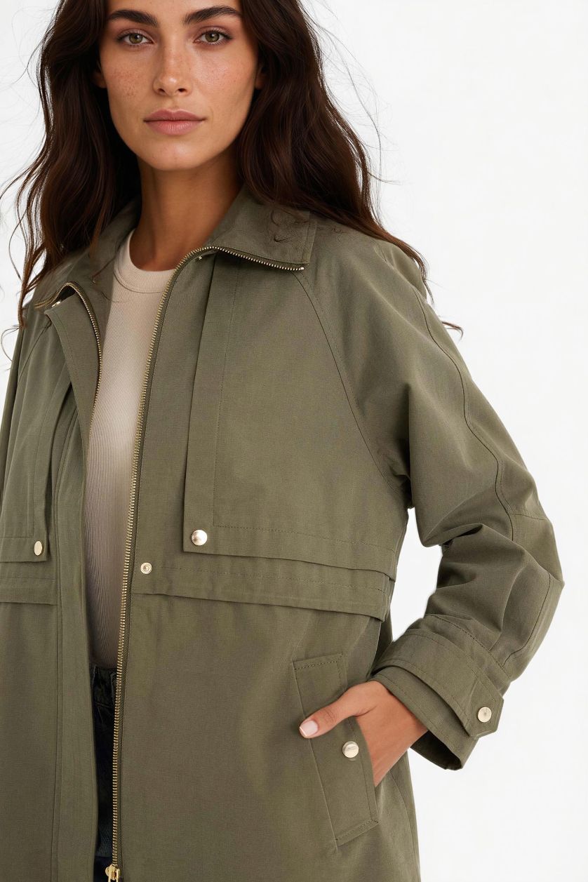 Kadın Haki Su Geçirmez Mont