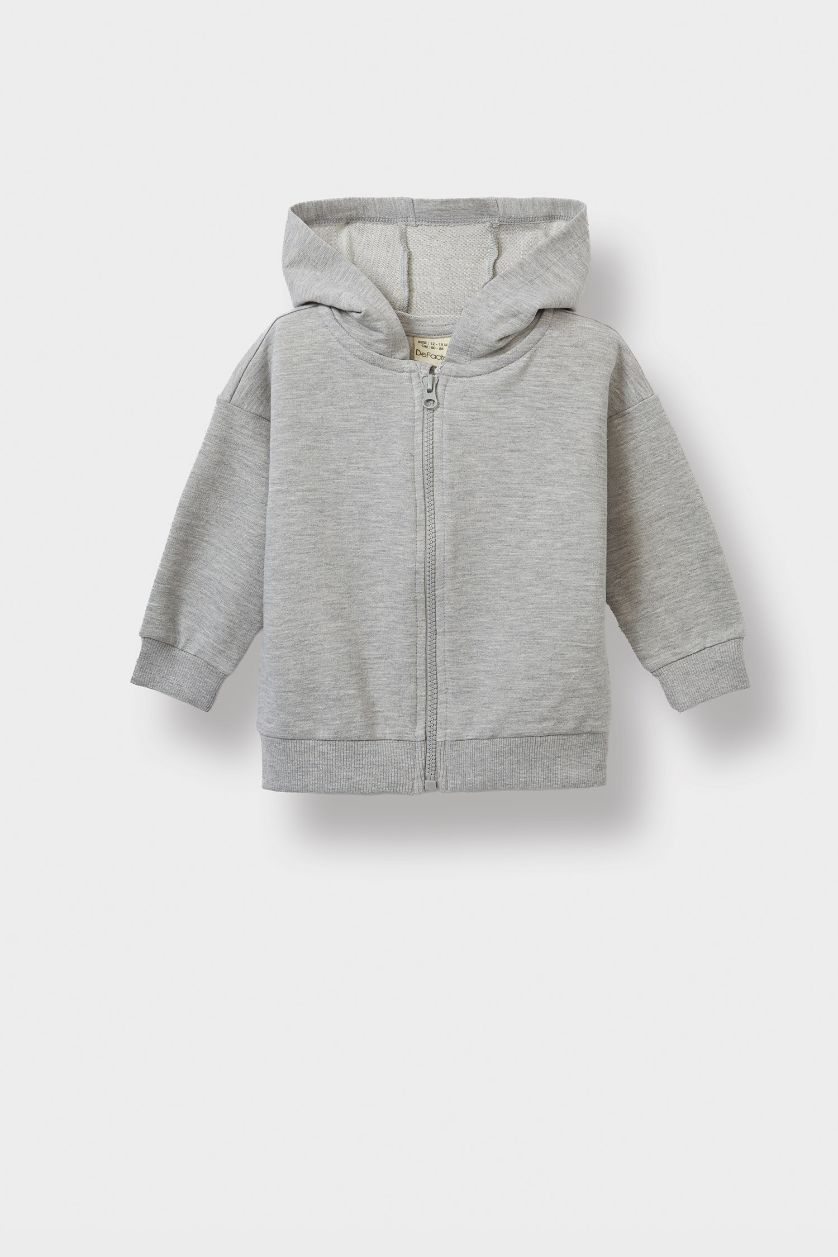 Baby Boy Grey Melange Baby Boy Hooded Zippered Sweatshirt
