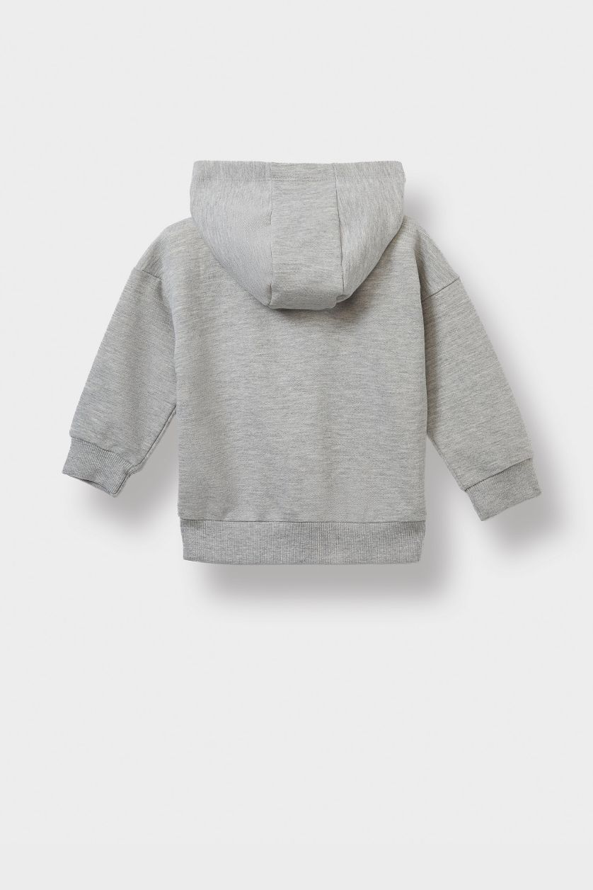 Baby Boy Grey Melange Baby Boy Hooded Zippered Sweatshirt