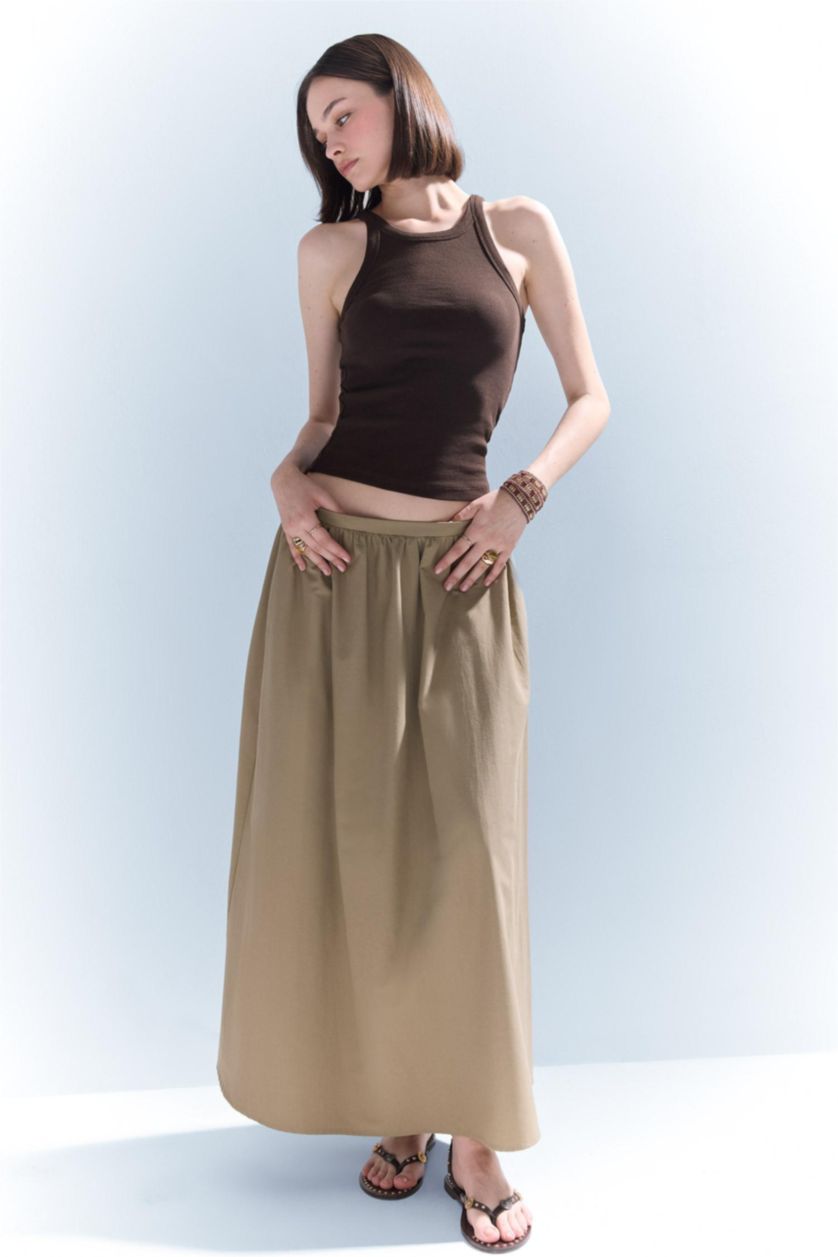 FEMME Kaki Jupe Popeline Taille Normale Mi-doublé