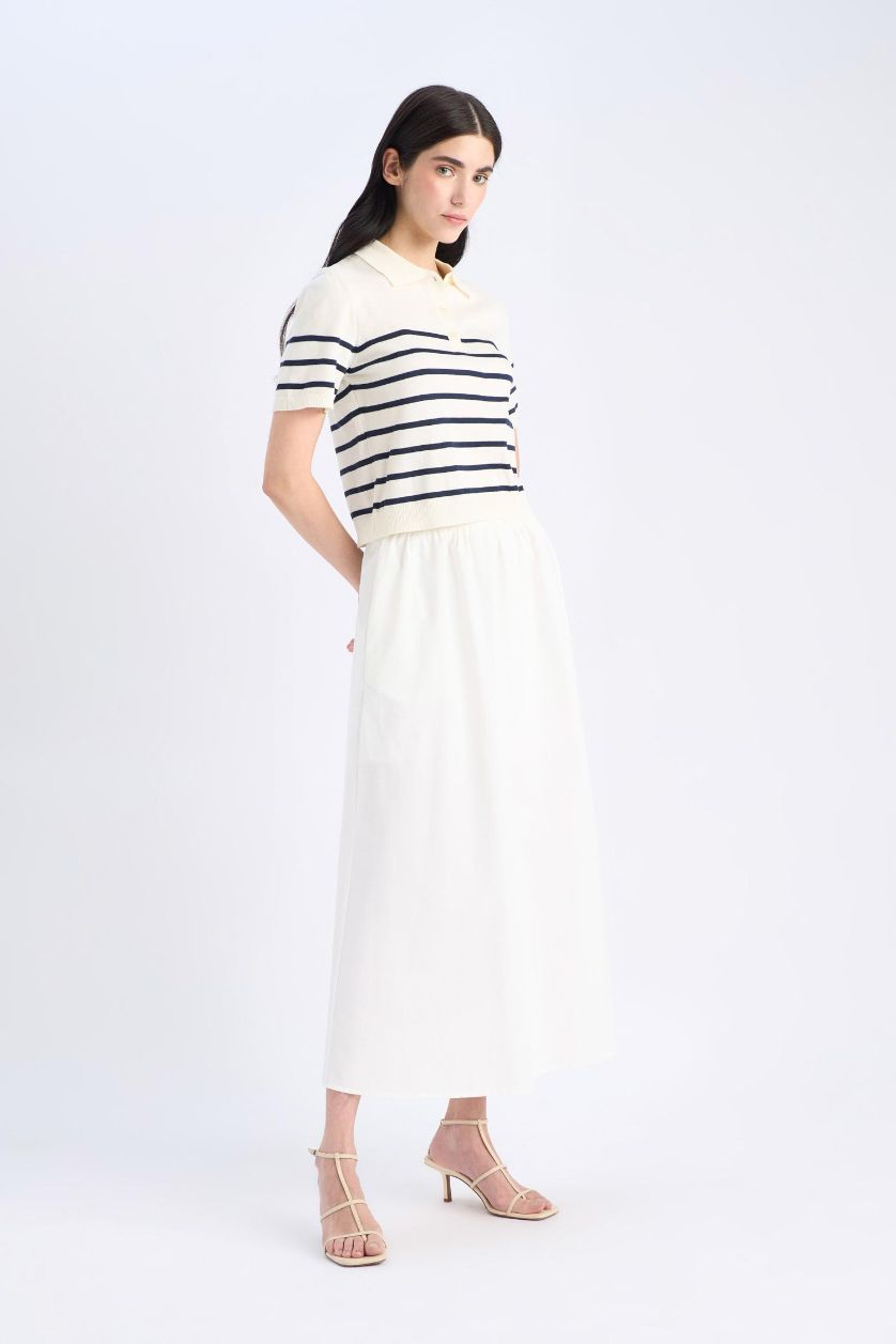 WOMAN White A Cut Poplin Half Lining Normal Waist Midi Skirt