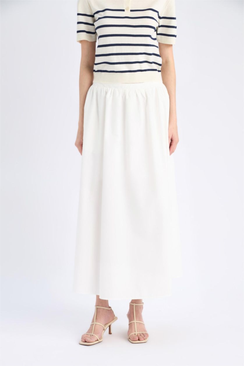 WOMAN White A Cut Poplin Half Lining Normal Waist Midi Skirt