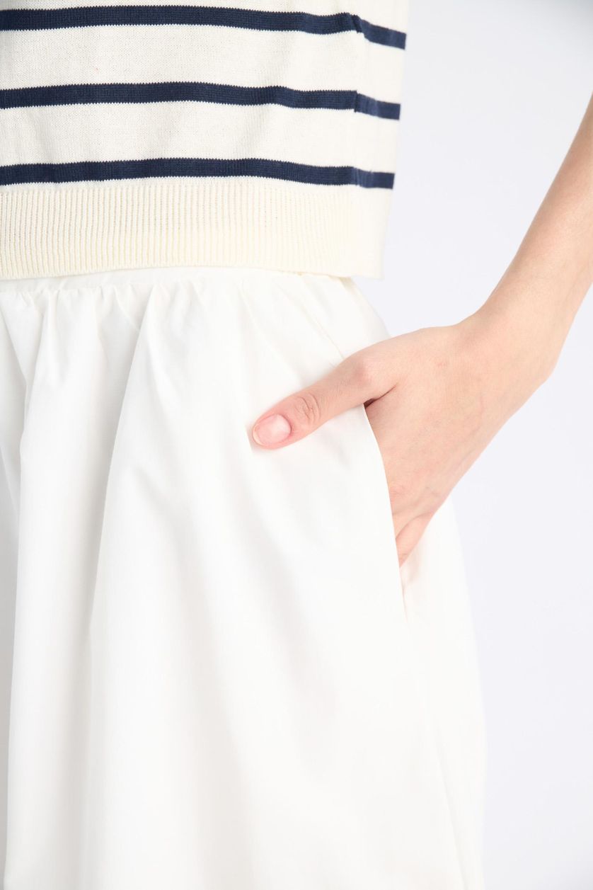 WOMAN White A Cut Poplin Half Lining Normal Waist Midi Skirt
