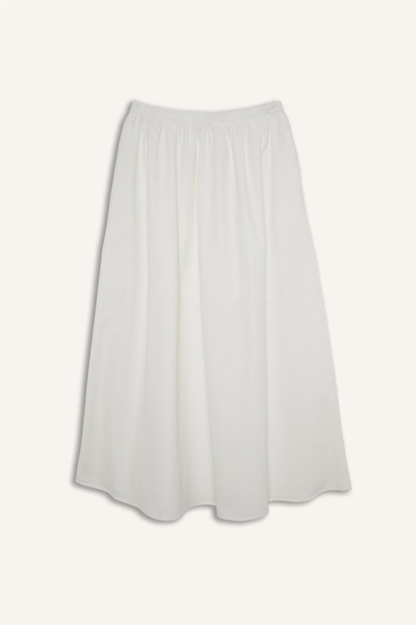 WOMAN White A Cut Poplin Half Lining Normal Waist Midi Skirt
