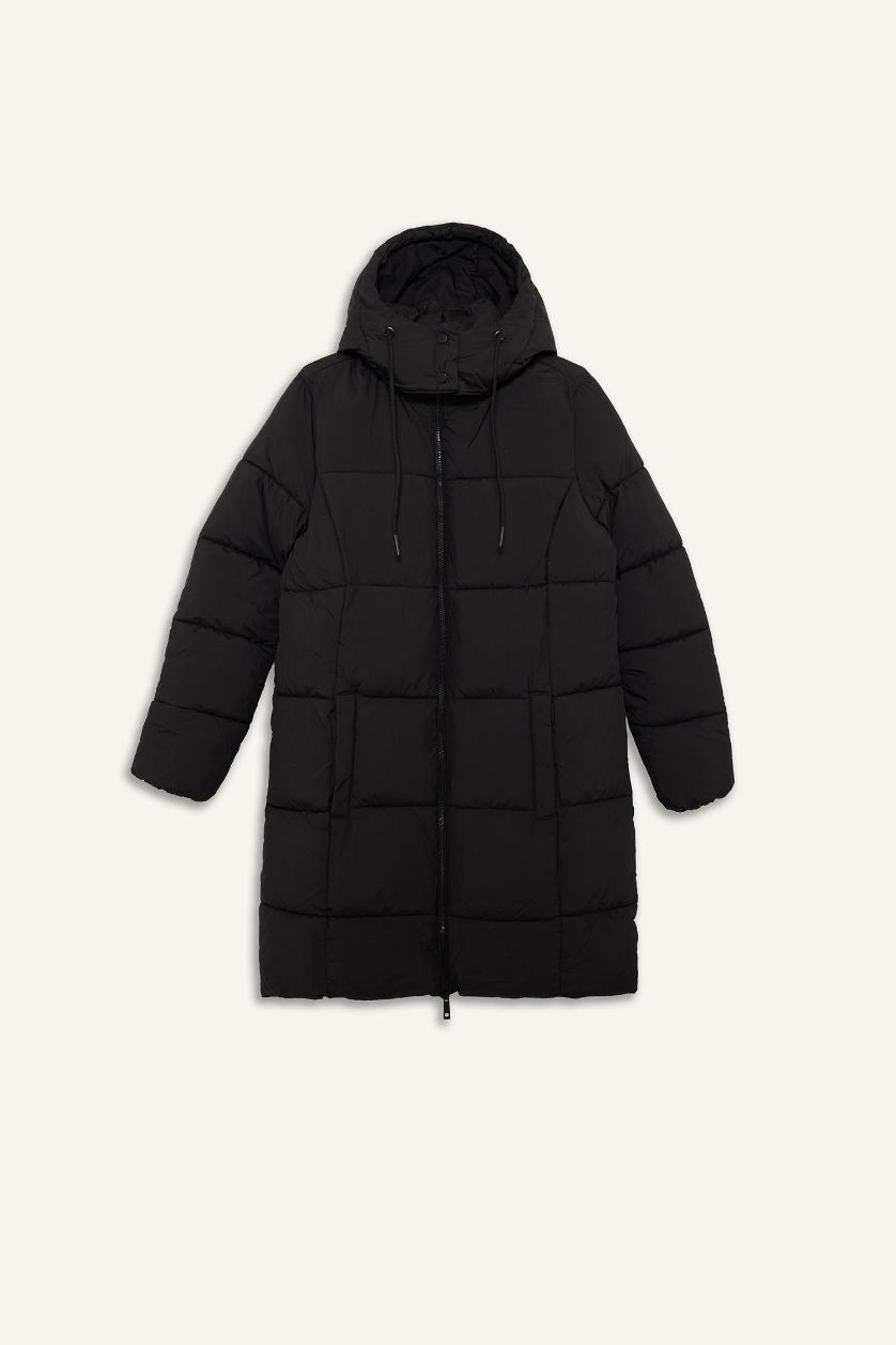 حريمي أسود بالطو قصة عادية بكابيشون وتر بروف