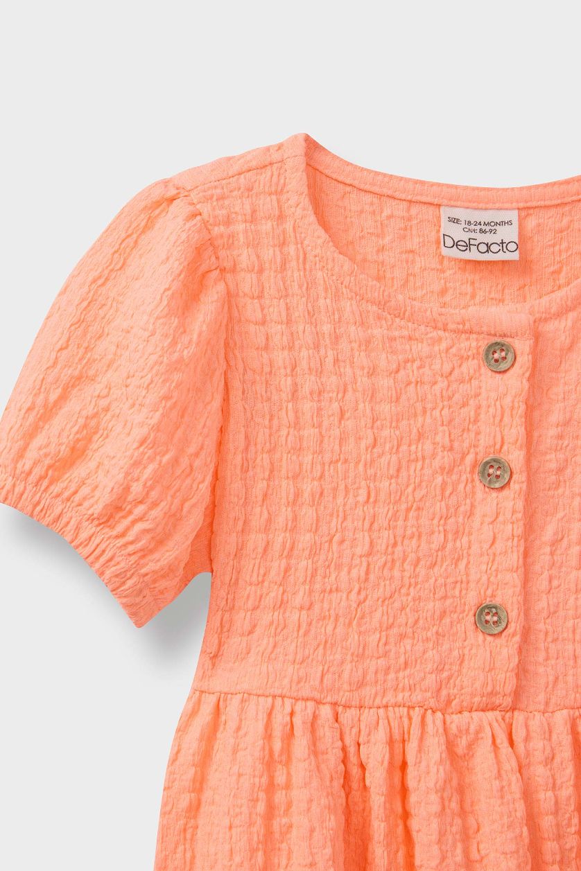 طفلة صغيرة سيموني فستان بيبي بناتي قصة عادية نص كم بياقة مستديرة