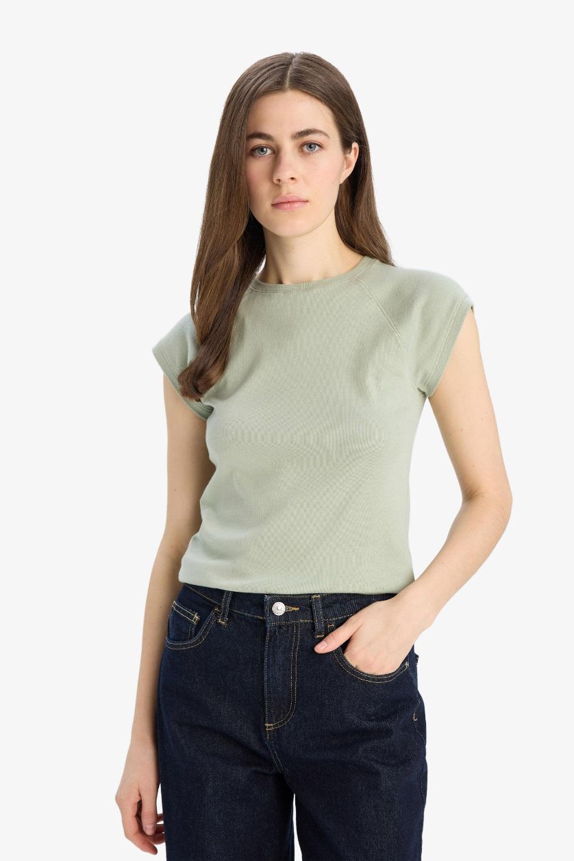 WOMAN Mint Slim Fit Crew Neck Basic T-Shirt