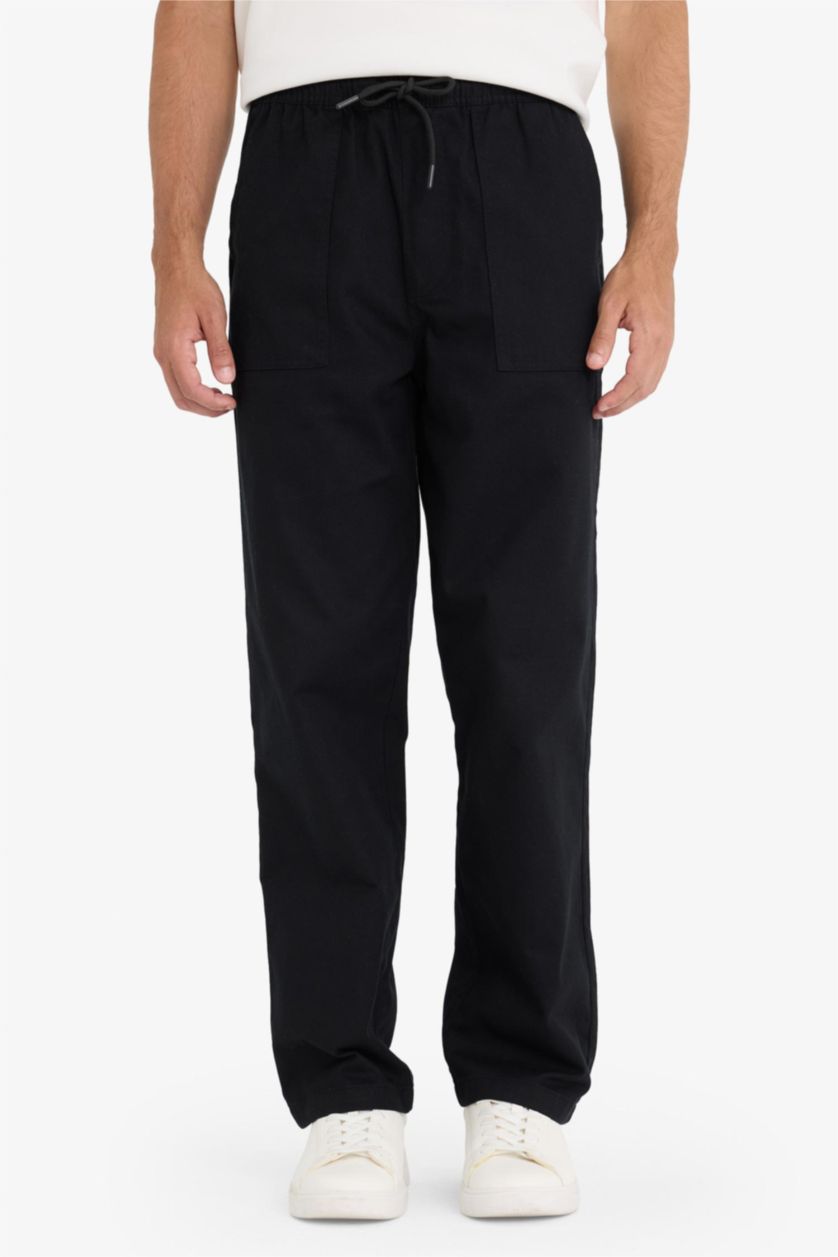 رجال أسود سروال جبردين وايد ليج برجل عادي بجيب باتش