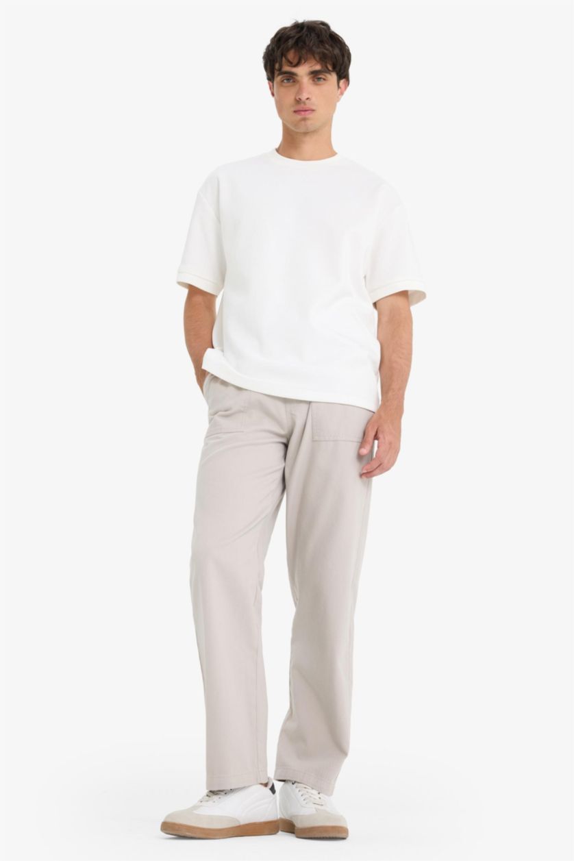 Мужчины Серый Широкие брюки из габардина с накладными карманами и прямыми штанинами