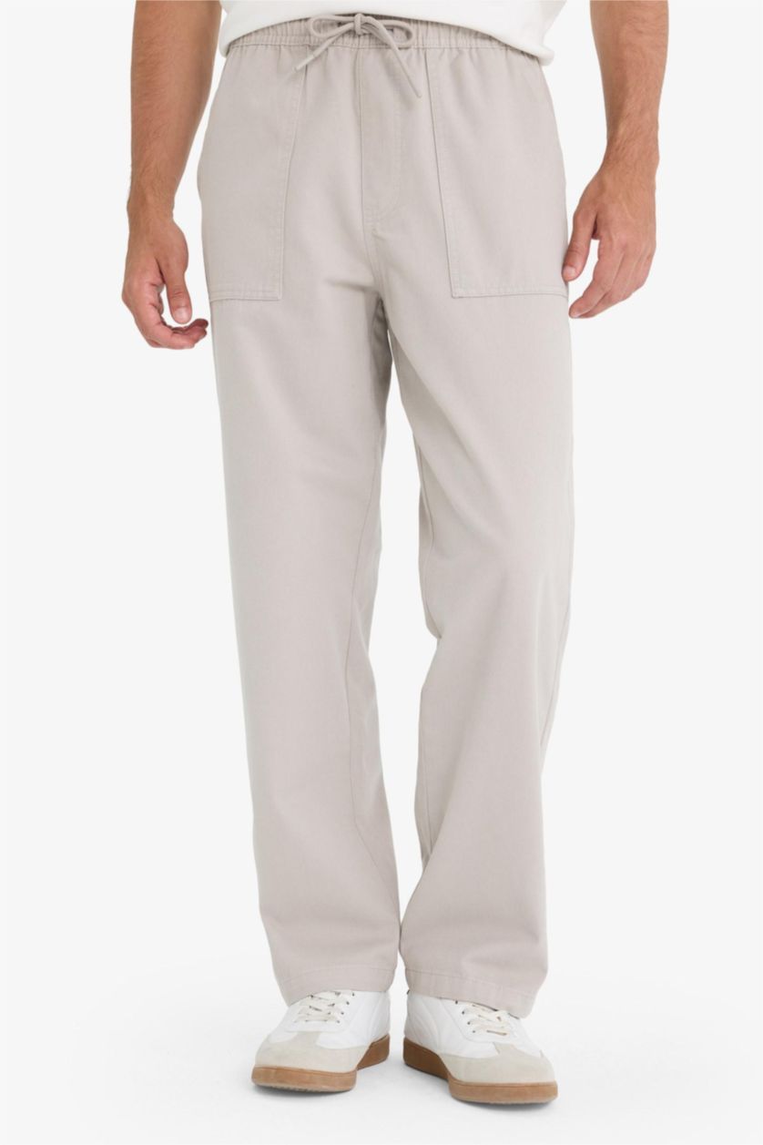 Мужчины Серый Широкие брюки из габардина с накладными карманами и прямыми штанинами