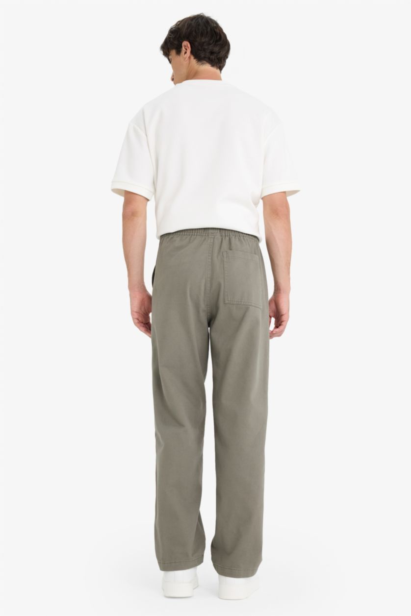 Мужчины Хаки Широкие брюки из габардина с накладными карманами и прямыми штанинами