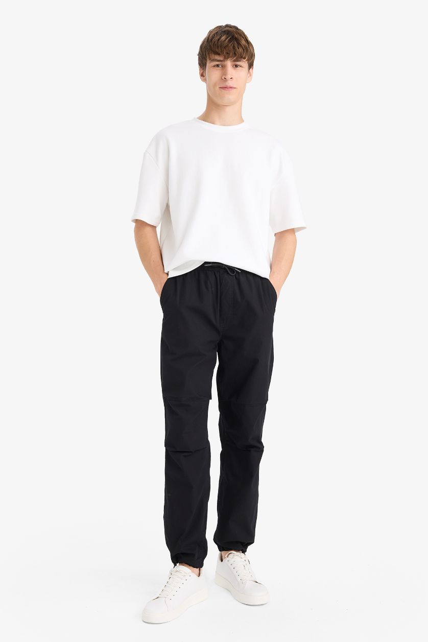 Erkek Siyah %100 Pamuk Paraşüt Pantolon