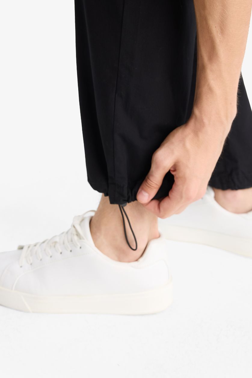 Erkek Siyah %100 Pamuk Paraşüt Pantolon