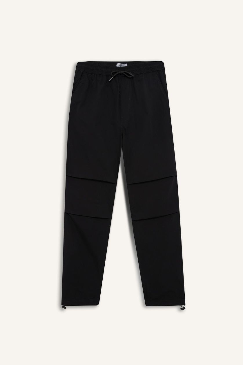 Erkek Siyah %100 Pamuk Paraşüt Pantolon