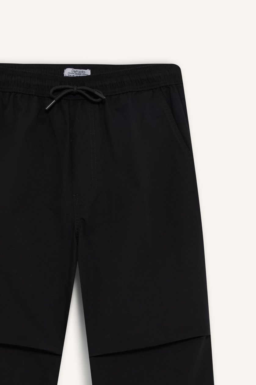 Erkek Siyah %100 Pamuk Paraşüt Pantolon