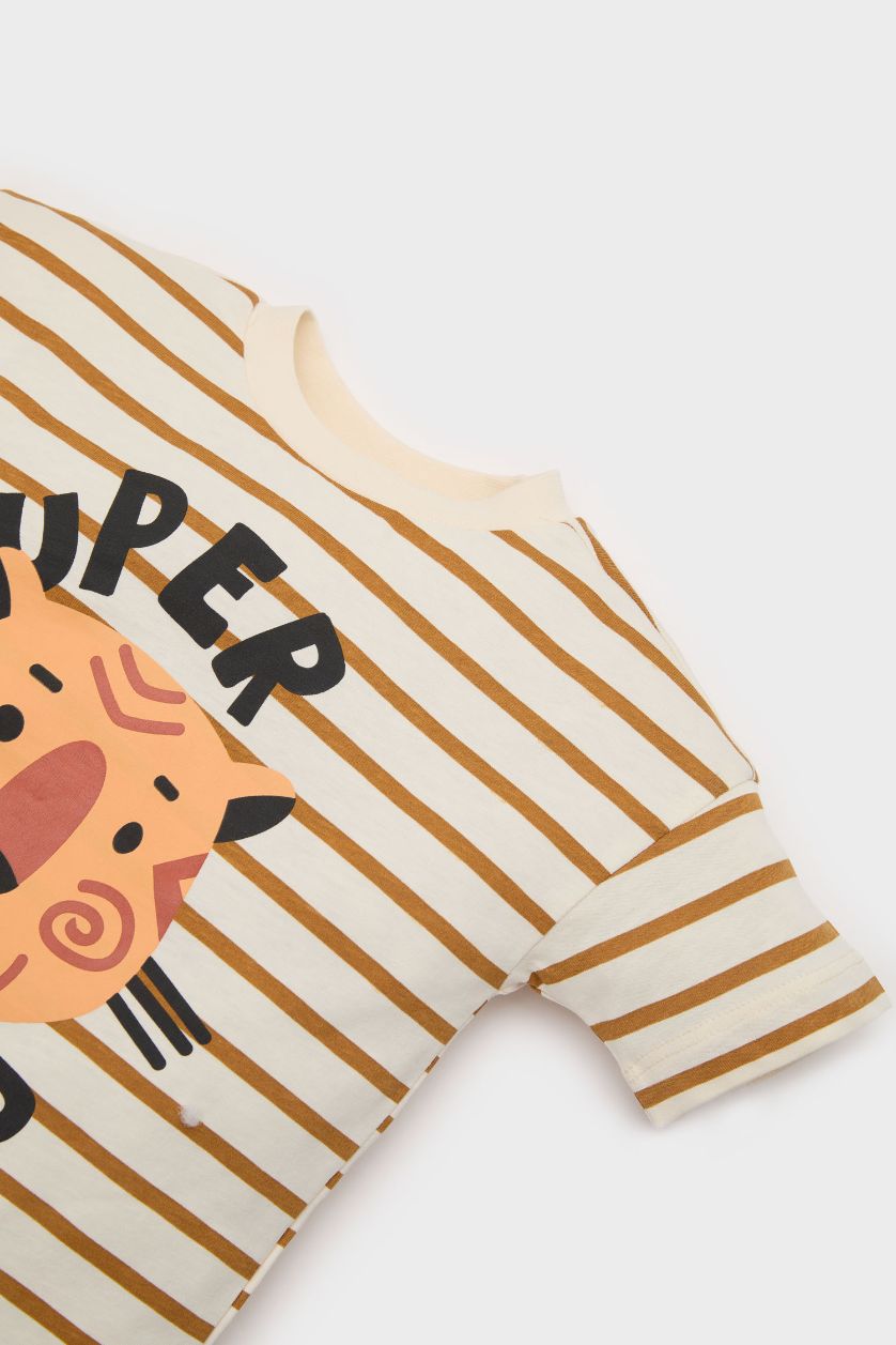 BABY BOY Ecru Baby Boy Striped Printed T-shirt Shorts 2 Piece Set