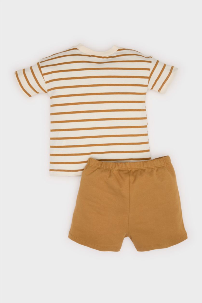BABY BOY Ecru Baby Boy Striped Printed T-shirt Shorts 2 Piece Set