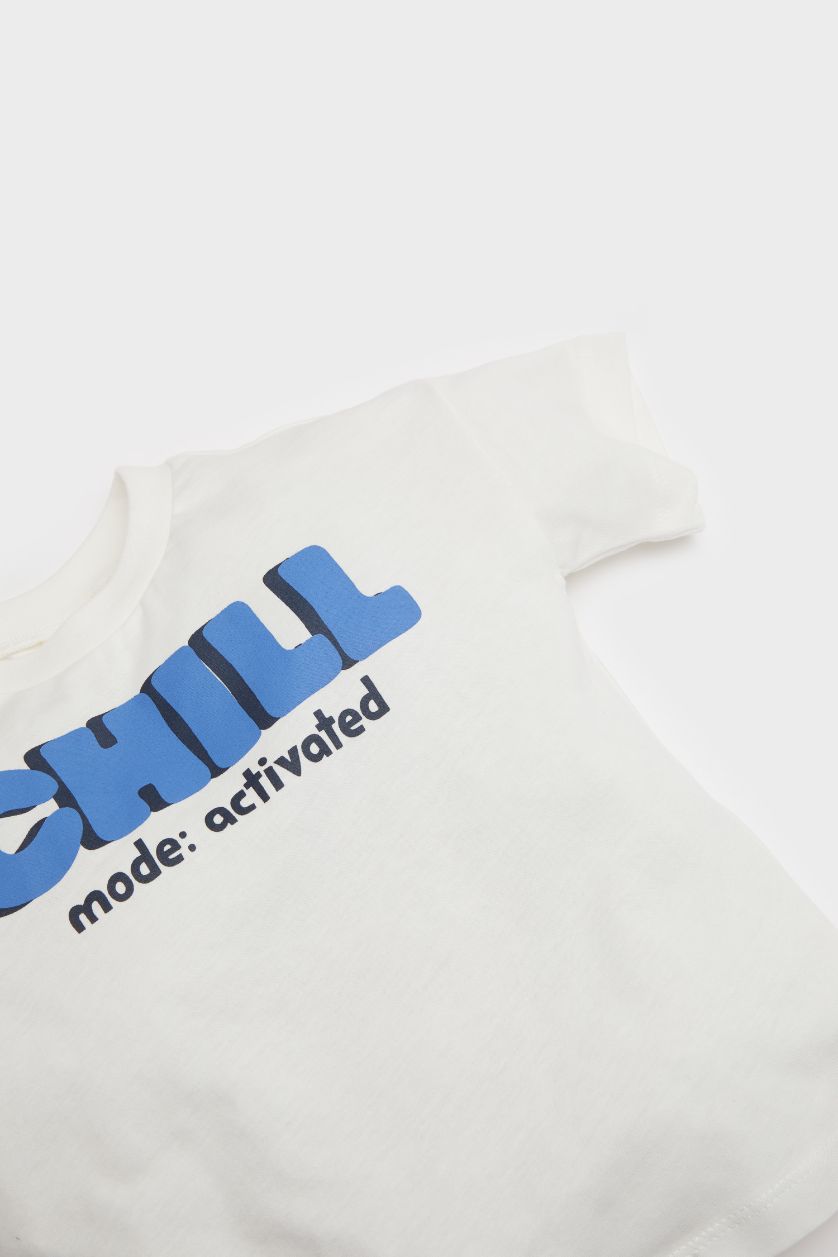 BABY BOY White 2 piece Regular Fit Crew Neck Printed Set