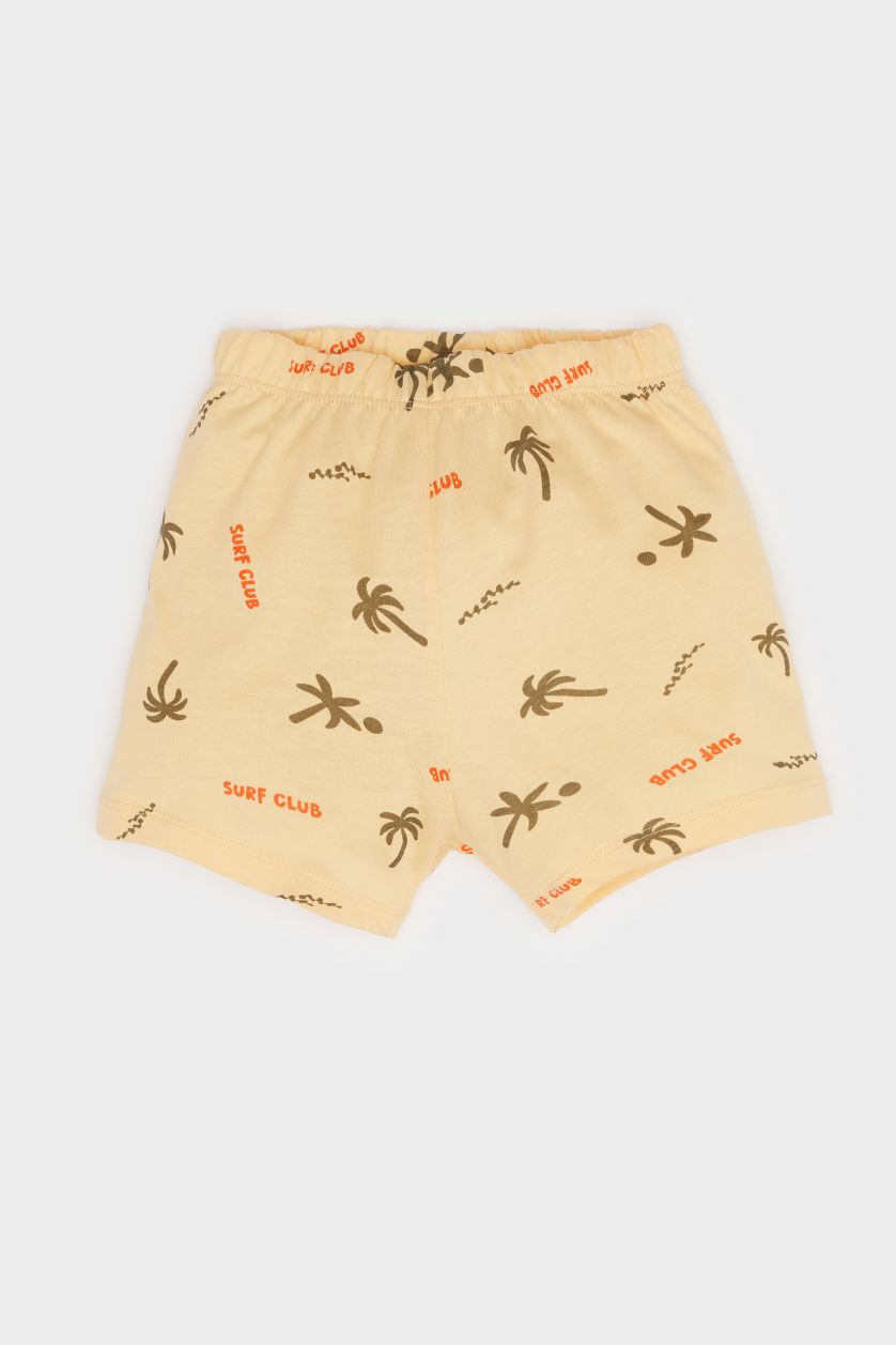 Erkek Bebek Somon 2'li Takım Palmiye Desenli Atlet Beli Lastikli Şort Erkek Bebek