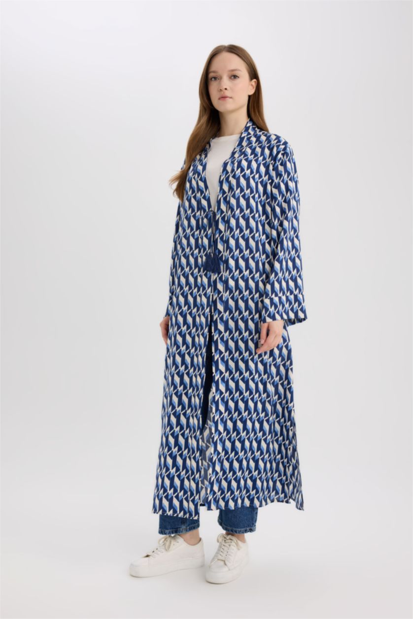 نساء نيلي كيمونو مطبوع قصة مريحة بياخة V