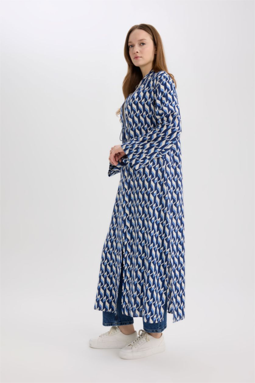 نساء نيلي كيمونو مطبوع قصة مريحة بياخة V