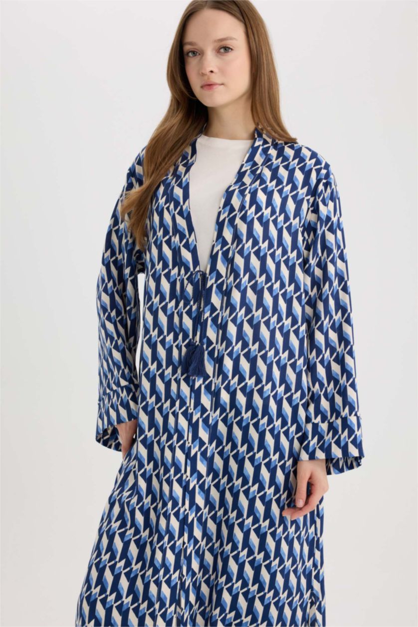 نساء نيلي كيمونو مطبوع قصة مريحة بياخة V