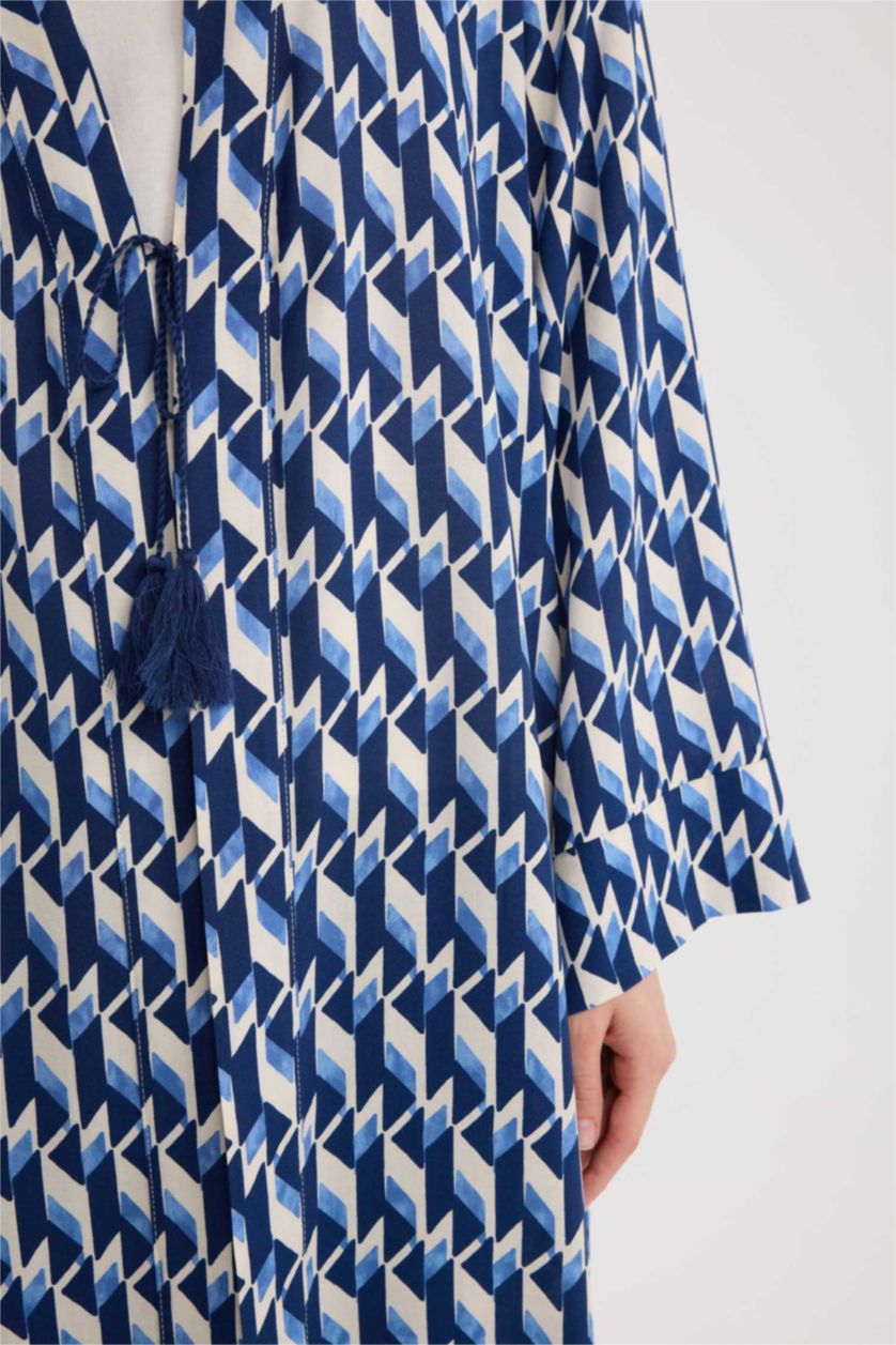 نساء نيلي كيمونو مطبوع قصة مريحة بياخة V