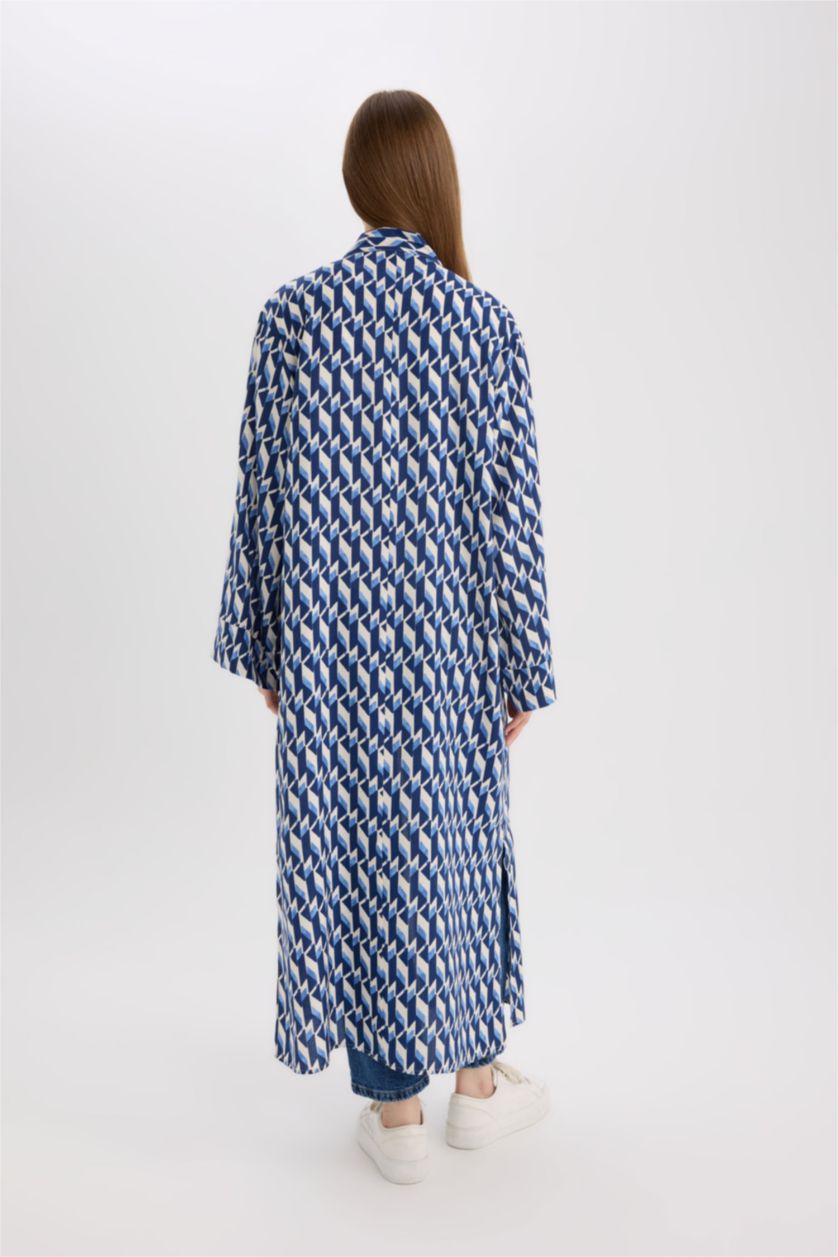 نساء نيلي كيمونو مطبوع قصة مريحة بياخة V