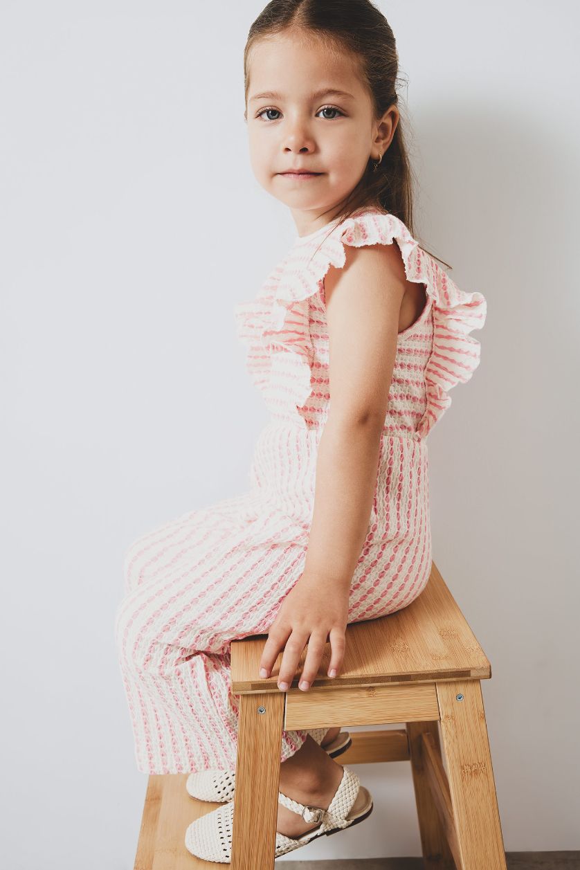 طفلة صغيرة زهري جمبسوت بيبي بناتي مخطط