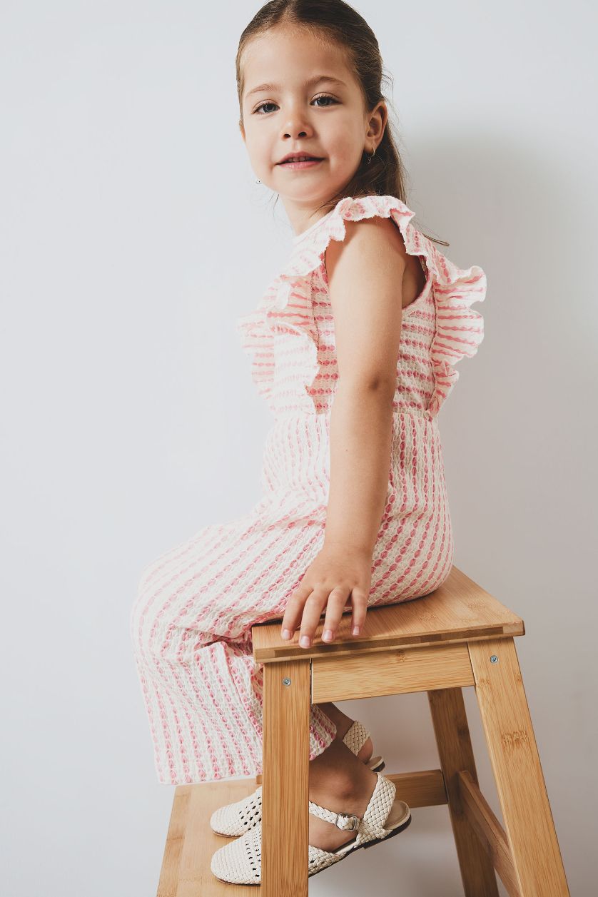 طفلة صغيرة زهري جمبسوت بيبي بناتي مخطط