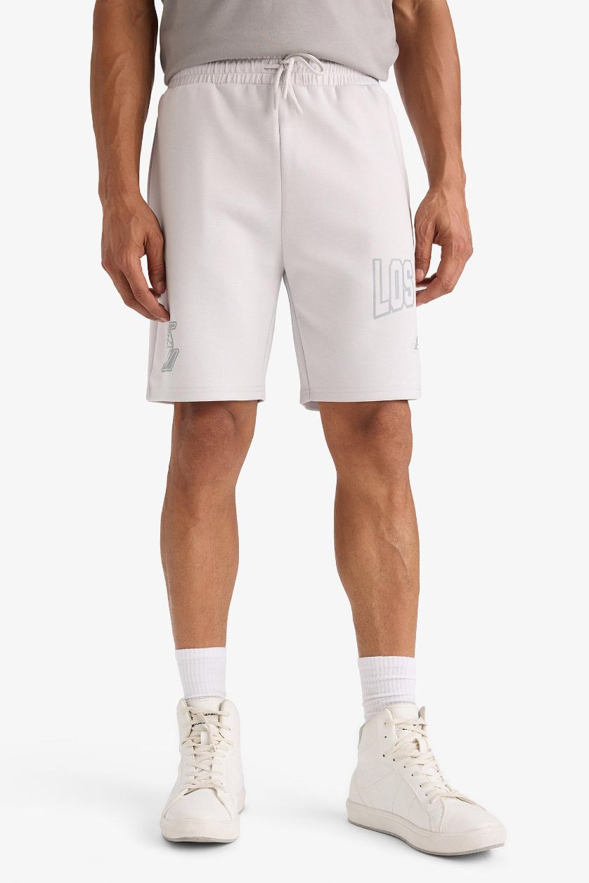 MAN Light Grey DeFactoFit NBA Los Angeles Lakers Standard Fit Scuba Fabric Shorts