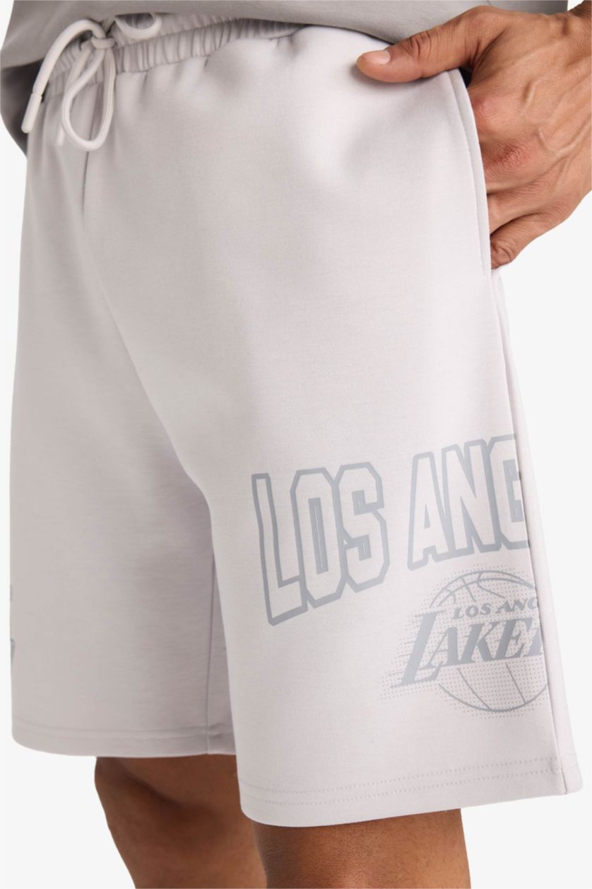 MAN Light Grey DeFactoFit NBA Los Angeles Lakers Standard Fit Scuba Fabric Shorts