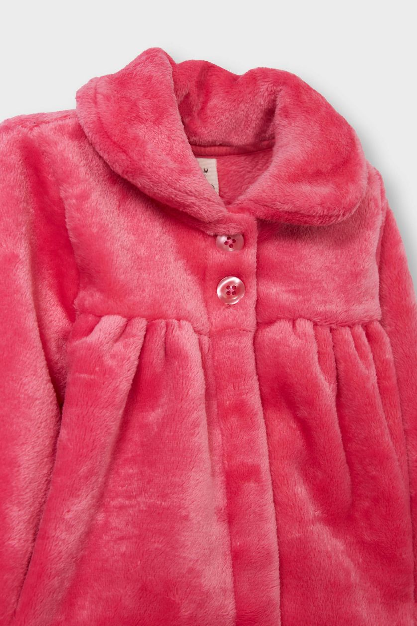 طفلة صغيرة وردي جاكيت قطيفة بيبي بناتي قصة عادية بأزرار