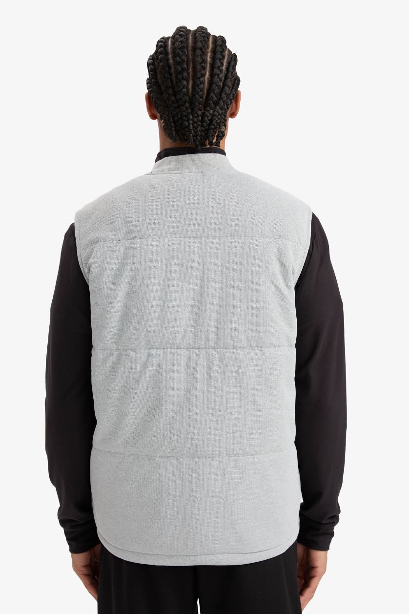 Erkek Gri Melanj Regular Fit Dik Yaka Fermuarlı Cepli Mevsimlik Yelek