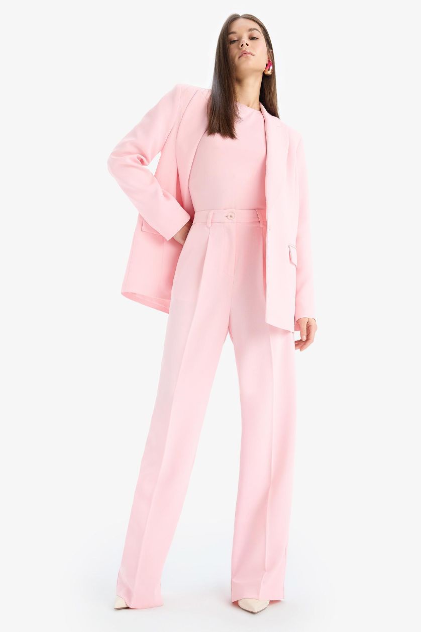 Kadın Açık Pembe Afra x DeFacto Oversize Geniş Kalıp Krep Blazer Ceket